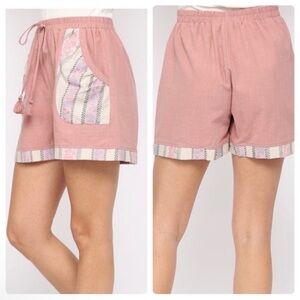 New Pink Cargo Shorts with Elastic Waistband and Ruffle Hem
